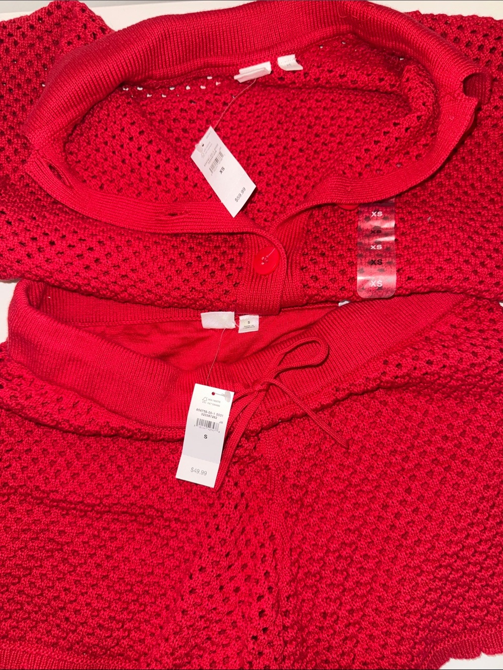 GAP Women's Bright Red Open-Knit Button Cardigan